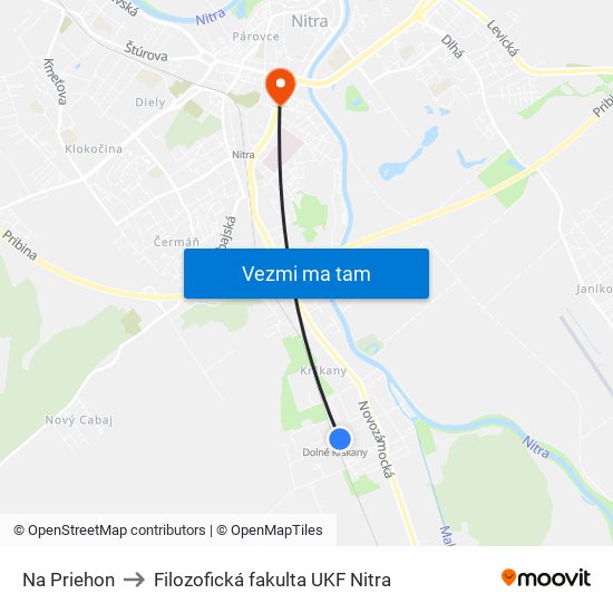 Na Priehon to Filozofická fakulta UKF Nitra map