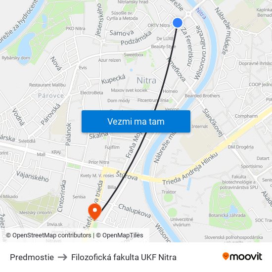 Predmostie to Filozofická fakulta UKF Nitra map