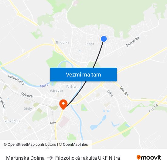Martinská Dolina to Filozofická fakulta UKF Nitra map