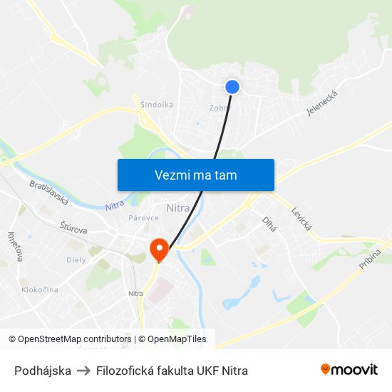 Podhájska to Filozofická fakulta UKF Nitra map