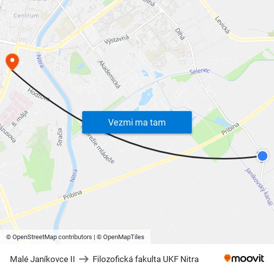 Malé Janíkovce II to Filozofická fakulta UKF Nitra map