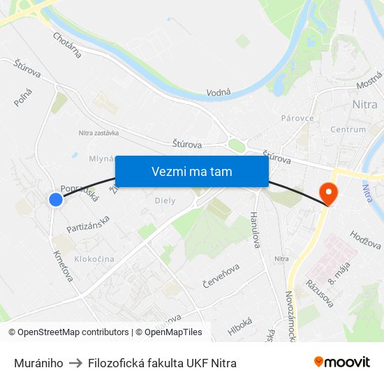 Murániho to Filozofická fakulta UKF Nitra map