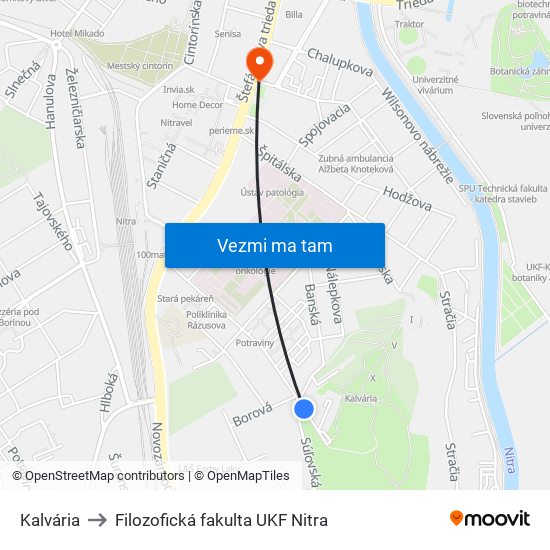 Kalvária to Filozofická fakulta UKF Nitra map