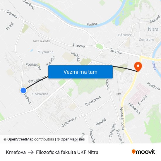 Kmeťova to Filozofická fakulta UKF Nitra map