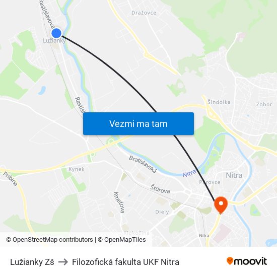 Lužianky Zš to Filozofická fakulta UKF Nitra map