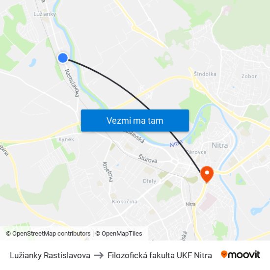 Lužianky Rastislavova to Filozofická fakulta UKF Nitra map