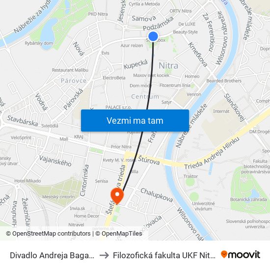 Divadlo Andreja Bagara to Filozofická fakulta UKF Nitra map