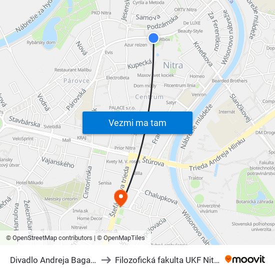 Divadlo Andreja Bagara to Filozofická fakulta UKF Nitra map