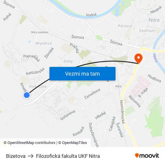 Bizetova to Filozofická fakulta UKF Nitra map