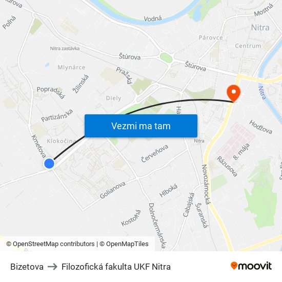 Bizetova to Filozofická fakulta UKF Nitra map