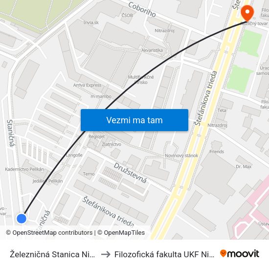 Železničná Stanica Nitra to Filozofická fakulta UKF Nitra map