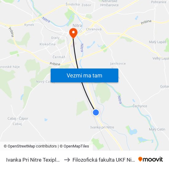 Ivanka Pri Nitre Texiplast to Filozofická fakulta UKF Nitra map