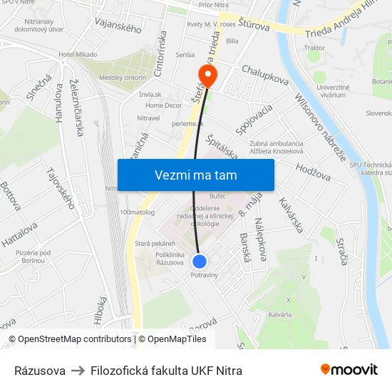 Rázusova to Filozofická fakulta UKF Nitra map