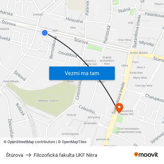 Štúrova to Filozofická fakulta UKF Nitra map