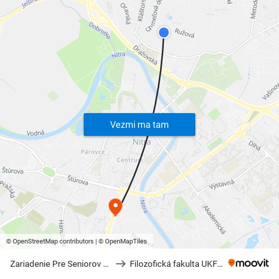 Zariadenie Pre Seniorov Zobor to Filozofická fakulta UKF Nitra map