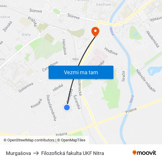 Murgašova to Filozofická fakulta UKF Nitra map