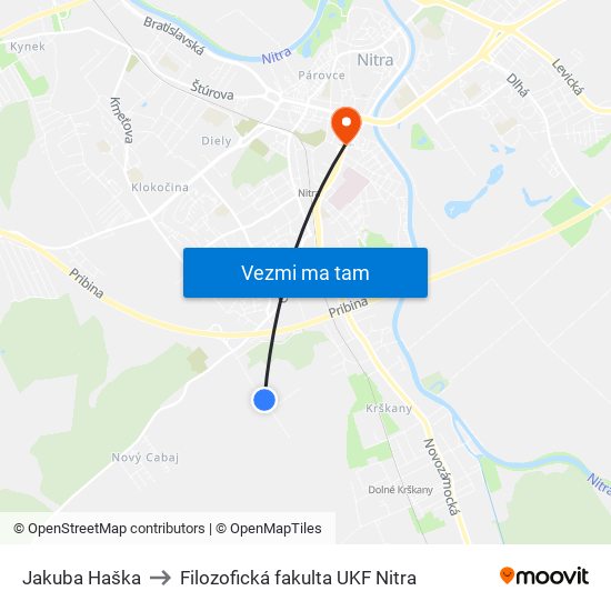 Jakuba Haška to Filozofická fakulta UKF Nitra map