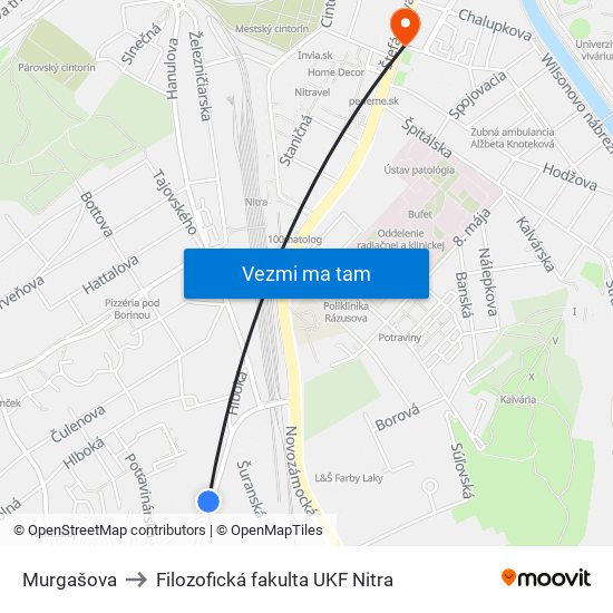 Murgašova to Filozofická fakulta UKF Nitra map