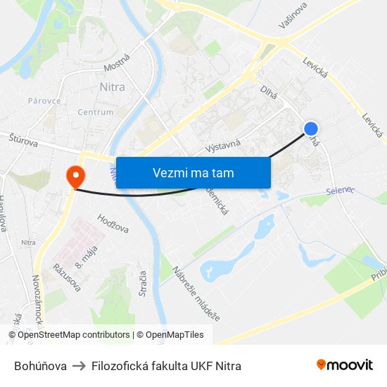 Bohúňova to Filozofická fakulta UKF Nitra map