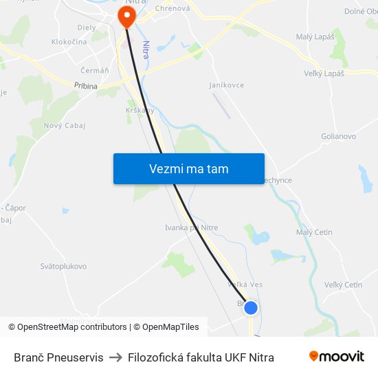 Branč Pneuservis to Filozofická fakulta UKF Nitra map