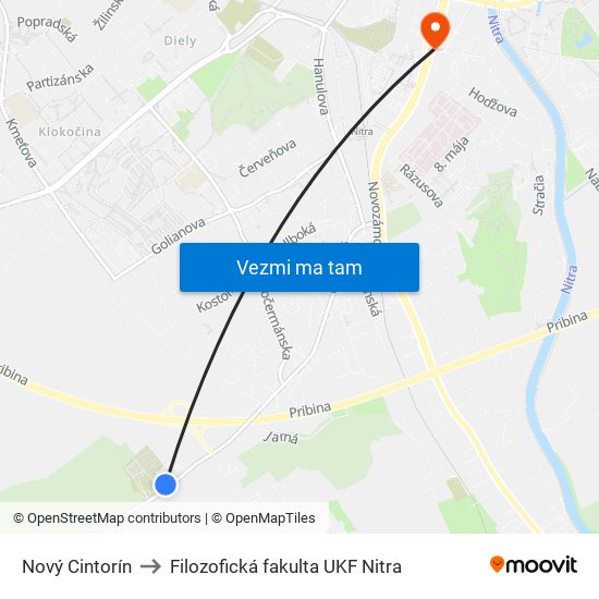 Nový Cintorín to Filozofická fakulta UKF Nitra map