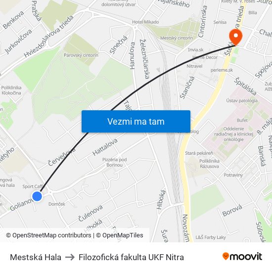 Mestská Hala to Filozofická fakulta UKF Nitra map