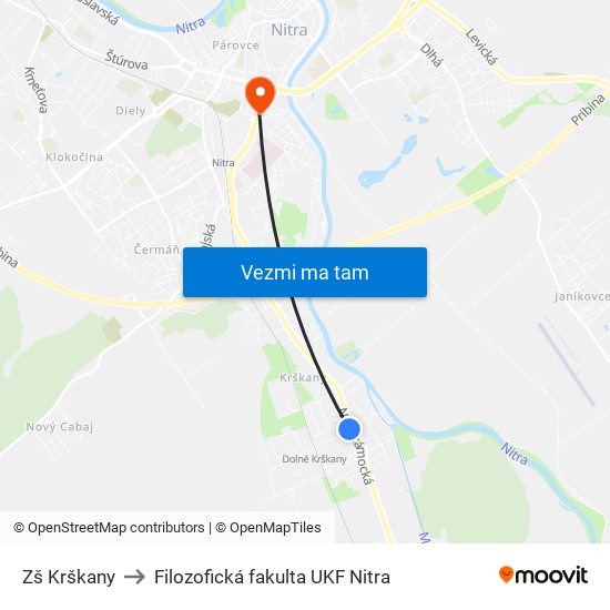 Zš Krškany to Filozofická fakulta UKF Nitra map