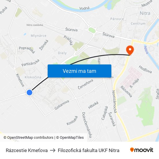 Rázcestie Kmeťova to Filozofická fakulta UKF Nitra map