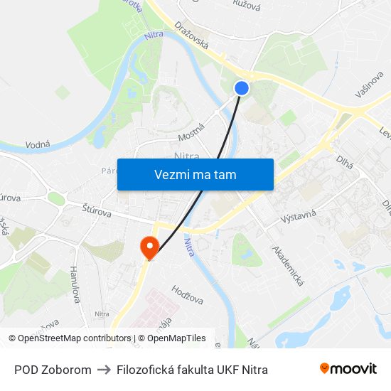 POD Zoborom to Filozofická fakulta UKF Nitra map