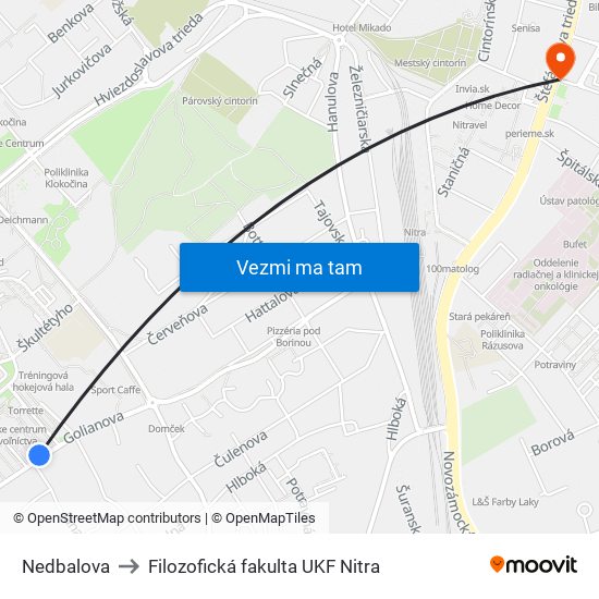 Nedbalova to Filozofická fakulta UKF Nitra map