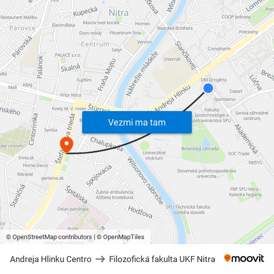 Andreja Hlinku Centro to Filozofická fakulta UKF Nitra map