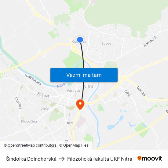 Šindolka Dolnohorská to Filozofická fakulta UKF Nitra map