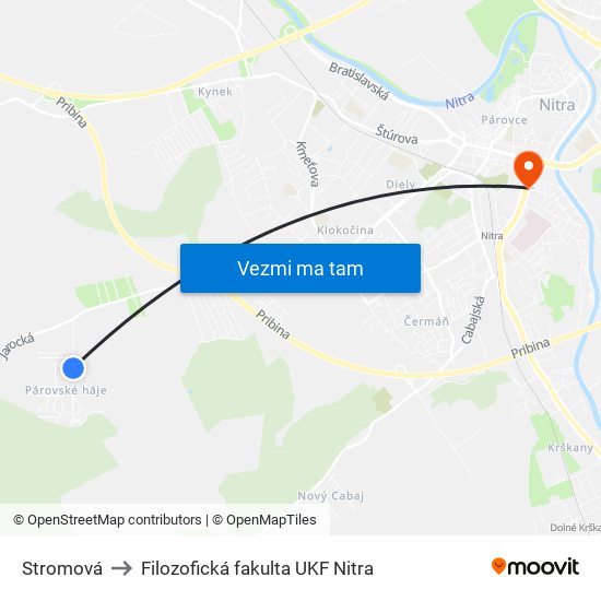 Stromová to Filozofická fakulta UKF Nitra map