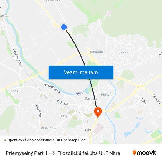 Priemyselný Park I to Filozofická fakulta UKF Nitra map