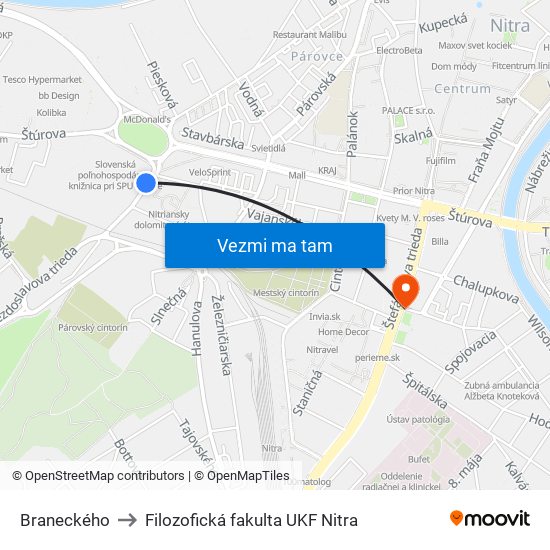 Braneckého to Filozofická fakulta UKF Nitra map