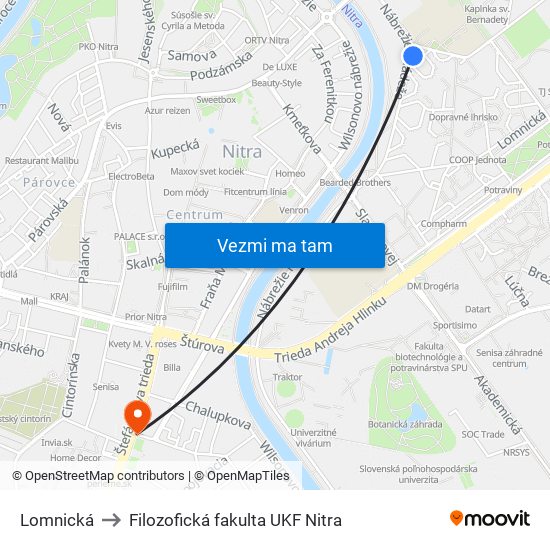 Lomnická to Filozofická fakulta UKF Nitra map