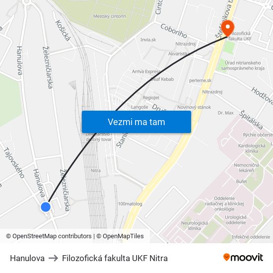 Hanulova to Filozofická fakulta UKF Nitra map