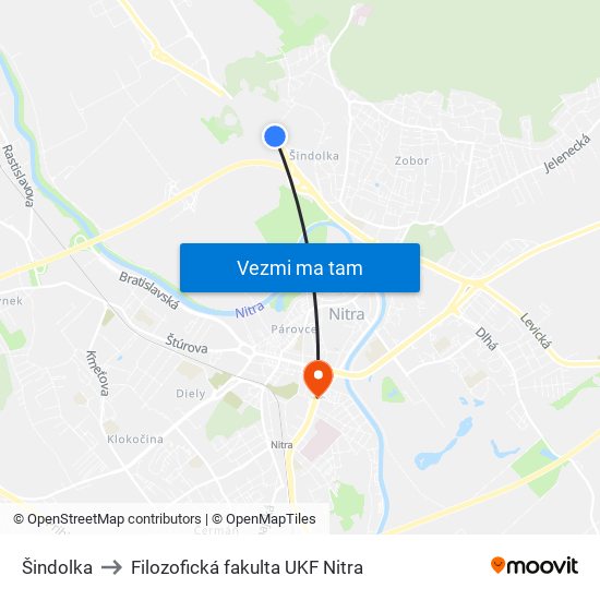 Šindolka to Filozofická fakulta UKF Nitra map