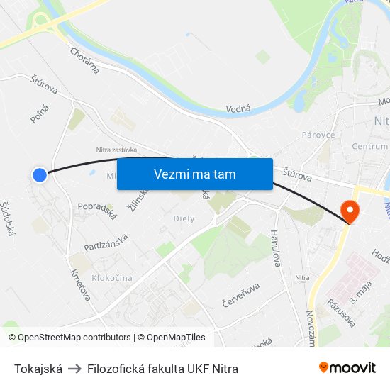 Tokajská to Filozofická fakulta UKF Nitra map