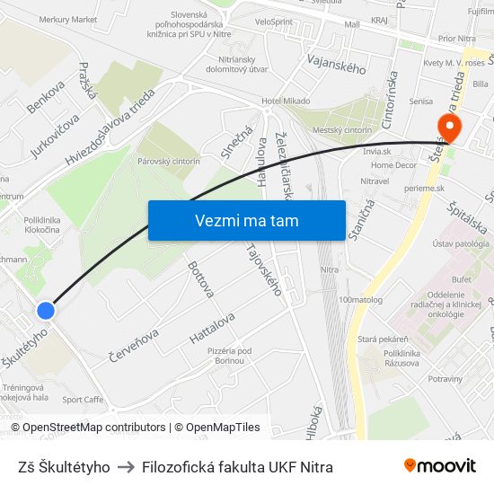 Zš Škultétyho to Filozofická fakulta UKF Nitra map