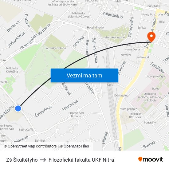 Zš Škultétyho to Filozofická fakulta UKF Nitra map