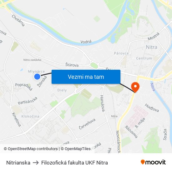 Nitrianska to Filozofická fakulta UKF Nitra map