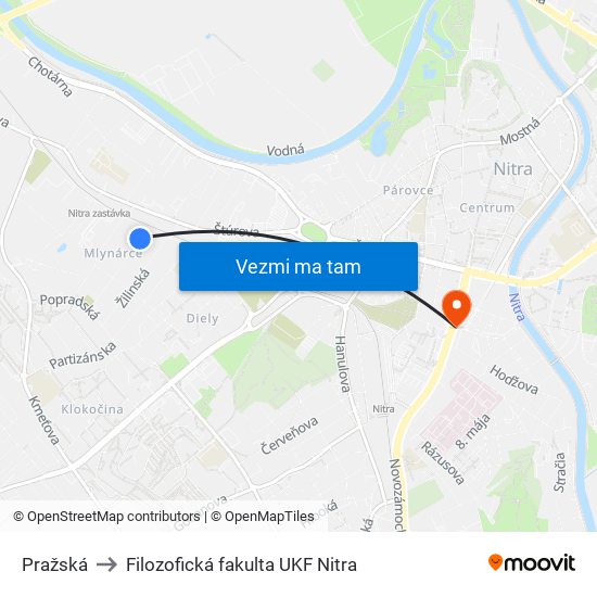 Pražská to Filozofická fakulta UKF Nitra map