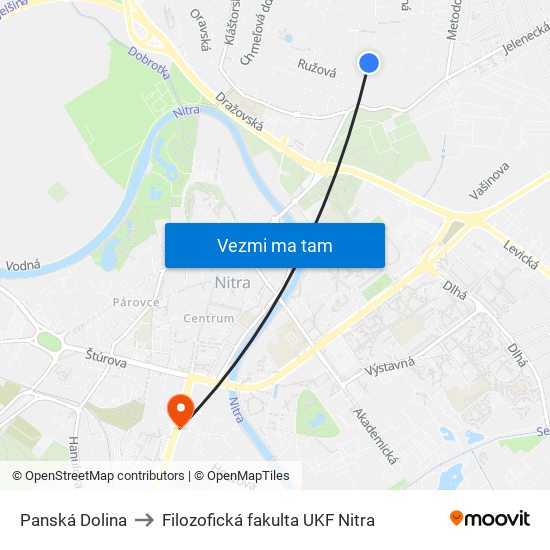 Panská Dolina to Filozofická fakulta UKF Nitra map