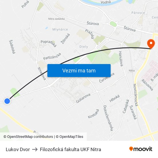 Lukov Dvor to Filozofická fakulta UKF Nitra map