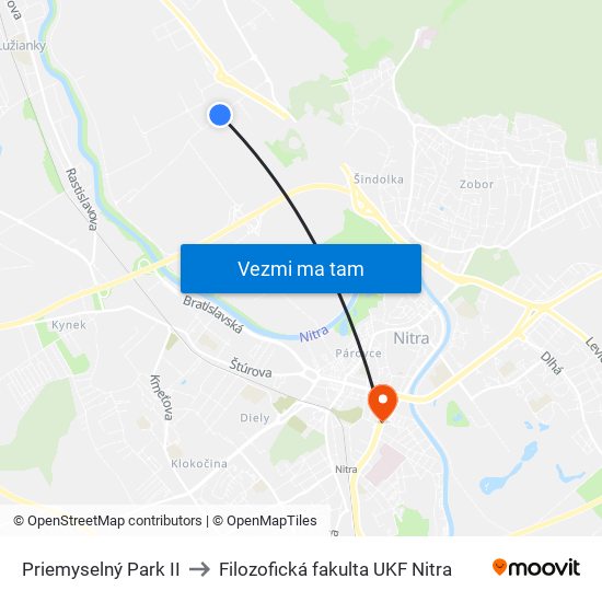 Priemyselný Park II to Filozofická fakulta UKF Nitra map