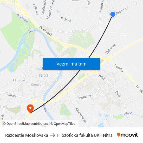 Rázcestie Moskovská to Filozofická fakulta UKF Nitra map