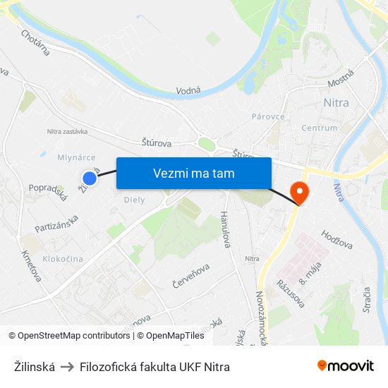 Žilinská to Filozofická fakulta UKF Nitra map