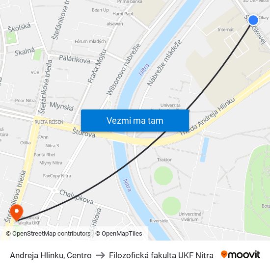 Andreja Hlinku, Centro to Filozofická fakulta UKF Nitra map