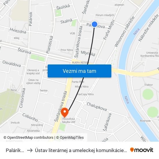 Palárikova to Ústav literárnej a umeleckej komunikácie UKF Nitra map